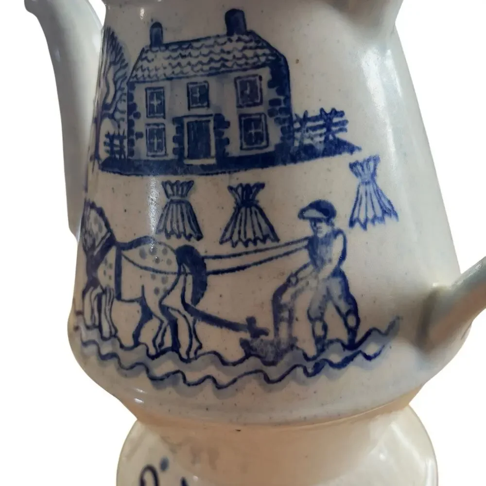 Poppytrail Vernon Coffee Pot Provincial Blue by Metlox Blue Farm Scene No Lid - Picture 5 of 16